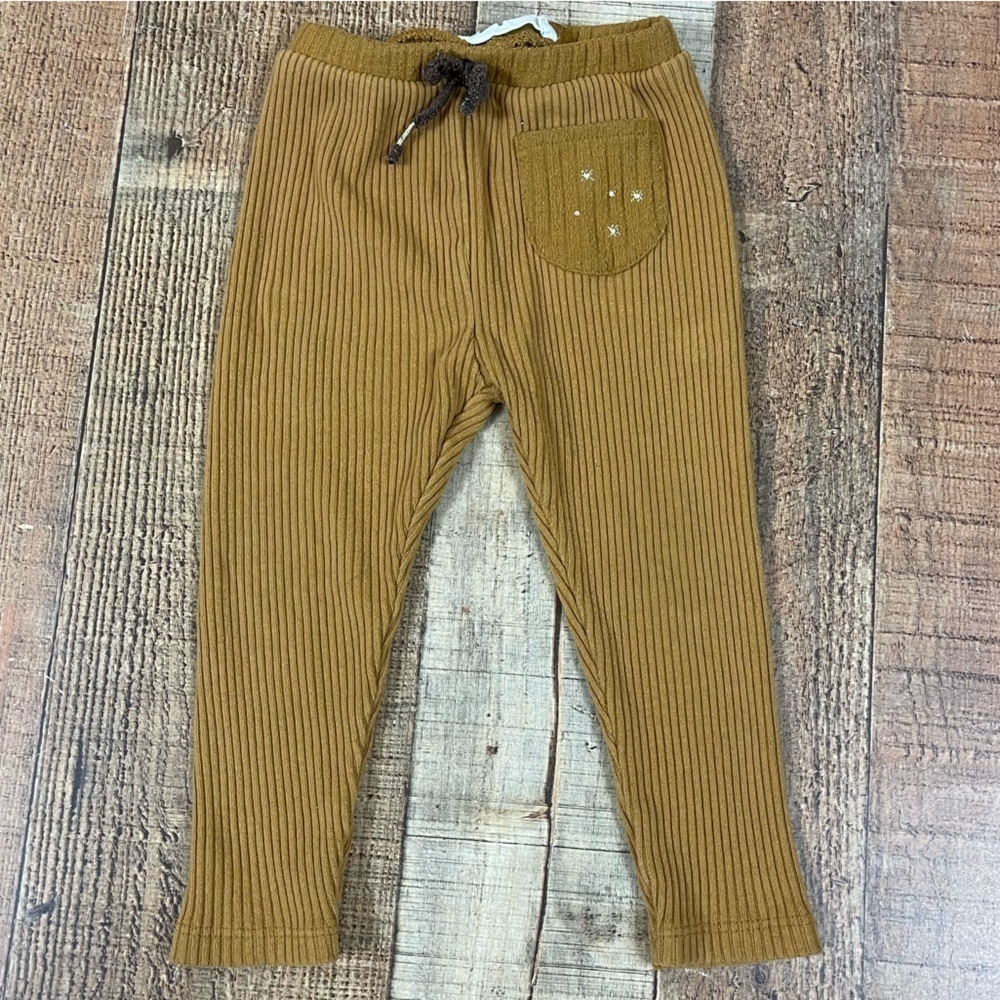 Zara 18-24 Months Star Ribbed Boho Mustard Embroidered Leggings Pants